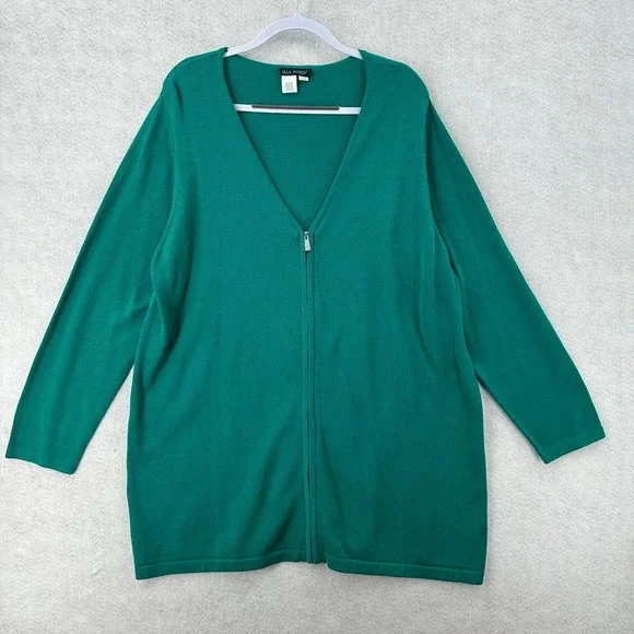 Ulla Popken Full Zip Cardigan Sweater Womens Size 16/18 Teal Green NICE - Picture 1 of 11